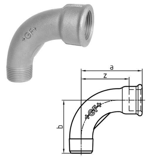 +GF+ n° 1, coude 90°, long,   ISO/EN G4